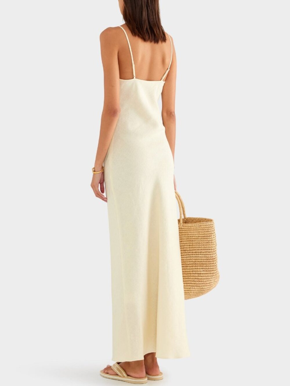 BEST NWT Venroy Linen Slip Maxi Dress - Buttercream Yellow Quiet Lux Vacation - Picture 3 of 7